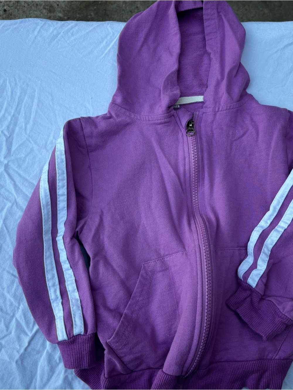 Kids Purple Zip-Up Hoodie with White Stripe Detail